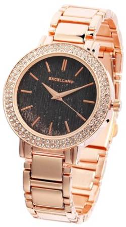 Excellanc Modische Damen Armband Uhr Schwarz Roségold Strass Kristalle Analog Metall Frauen Quarz 91800068003 von Excellanc