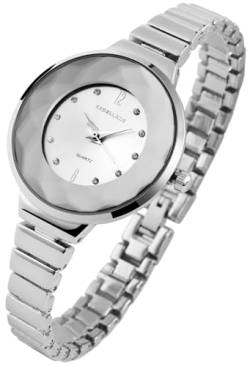 Excellanc Modische Damen Armband Uhr Silber Strass Kristalle Analog Metall Frauen Quarz 91800091002 von Excellanc