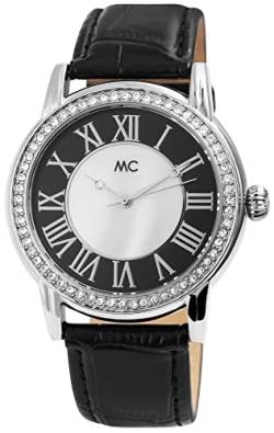 Excellanc Modische Damen MC Timetrend Armband Uhr Weiß Schwarz Analog Datum Kunst Leder Strass Crystals Quarz Frauen 951507 von Excellanc