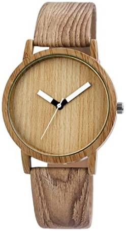 Excellanc Modische Damenuhr Braun Holz Optik Design Analog Kunst Leder Band Quarz 92900075001 von Excellanc