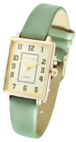 Excellanc Modische Design Damen Armband Uhr Gold Grün Rechteck Analog Kunst Leder Quarz 91900272002 von Excellanc
