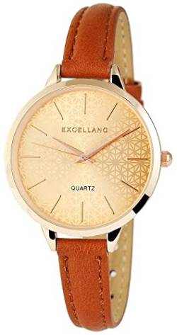 Excellanc Modische Design Damen Armband Uhr Gold Weiß Muster Analog Kunst Leder Quarz 91900051001 von Excellanc