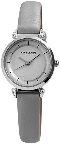 Excellanc Modische Design Damen Armband Uhr Grau Silber Strass Kristalle Analog Kunst Leder Quarz 91900148001 von Excellanc