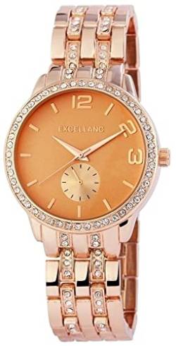 Excellanc Modische Design Damen Armband Uhr Orange Rosègold Strass Kristalle Analog Chrono-Look Metall Quarz 91800013010 von Excellanc