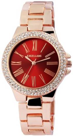 Excellanc Modische Design Damen Armband Uhr Rot Rosègold Strass Kristalle Analog Metall Quarz 91800140002 von Excellanc