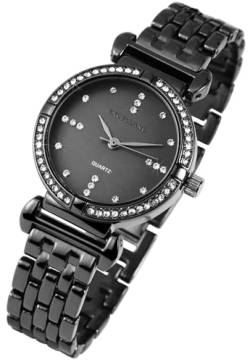 Excellanc Modische Design Damen Armband Uhr Schwarz Strass Kristalle Analog Metall Quarz 91800040003 von Excellanc