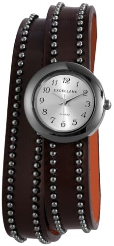 Excellanc Modische Design Damen Armband Uhr Silber Schwarz Analog Kunst Leder Wickelarmband Quarz 9195222000024 von Excellanc