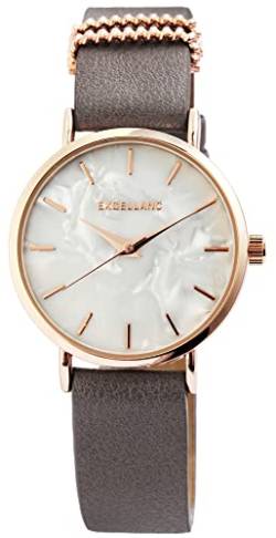 Excellanc Modische Design Damen Armband Uhr Weiß Grau Rosègold Kette Analog Kunst Leder Quarz 91900153002 von Excellanc