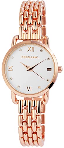 Excellanc Modische Design Damen Armband Uhr Weiß Rosègold Analog Metall Quarz 91800164003 von Excellanc