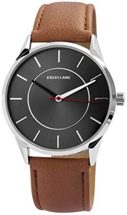 Excellanc Modische Design Herren Armband Uhr Anthrazit Braun Analog Kunst Leder Quarz 92900107002 von Excellanc