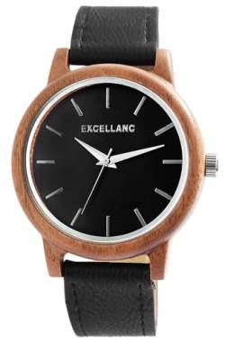 Excellanc Modische Design Herren Armband Uhr Schwarz Braun Analog Holz Kunst Leder Quarz 91900243003 von Excellanc