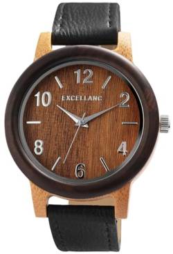 Excellanc Modische Design Herren Damen Armband Uhr Braun Schwarz Analog Holz Kunst Leder Quarz Unisex 92910024003 von Excellanc