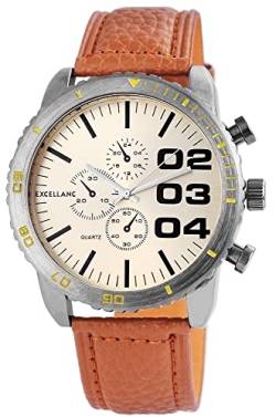 Excellanc Modische Herren Armband Uhr Beige Braun Analog Chrono-Look Leder Imitat 9295077500177 von Excellanc