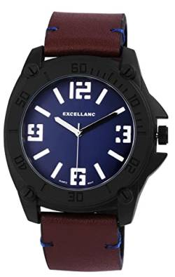 Excellanc Modische Herren Armband Uhr Blau Braun Analog Kunst Leder Quarz 9295073000188 von Excellanc