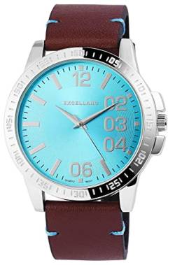 Excellanc Modische Herren Armband Uhr Blau Braun Analog Leder Imitat Quarz Trend 9295023500186 von Excellanc