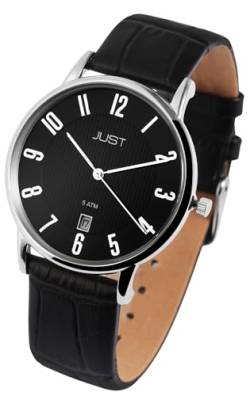 Excellanc Modische Herren Armband Uhr Schwarz Analog Datum Echt Leder 5ATM Quarz 9JU20043002 von Excellanc