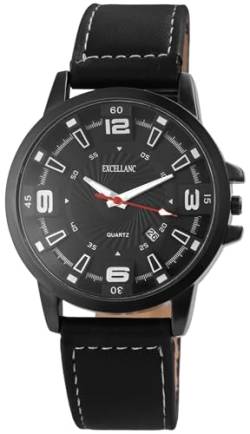 Excellanc Modische Herren Armband Uhr Schwarz Analog Datum Kunst Leder Quarz 92900074001 von Excellanc