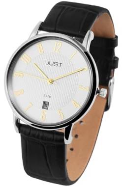 Excellanc Modische Herren Armband Uhr Silber Schwarz Analog Datum Echt Leder 5ATM Quarz 9JU20043001 von Excellanc