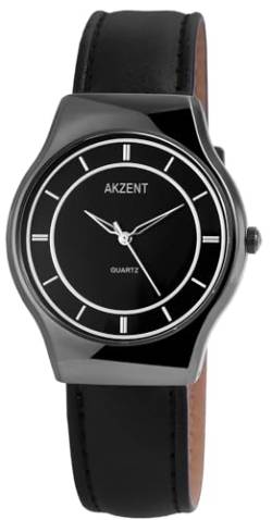 Excellanc Modische Herrenuhr Schwarz Analog Kunst Leder 3ATM Quarz 9SS7271000062 von Excellanc