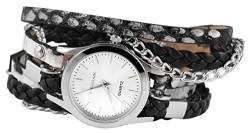 Excellanc Modische Wickelarmband Damenuhr Silber Schwarz Analog Kunst Leder Band Quarz 91900180002 von Excellanc