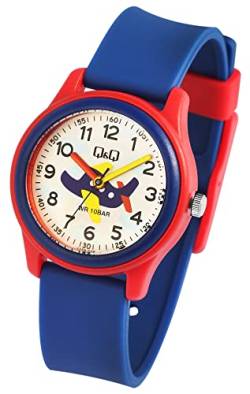 Excellanc Q&Q Kinder Armband Uhr Weiß Blau Rot Silikon Flugzeug Jet Motiv 100M WR 10ATM Junge Mädchen Kids 9VS59J009Y von Excellanc