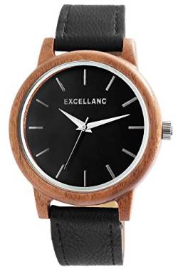 Excellanc Unisex - Uhr Lederimitations Armbanduhr Holz Gehäusering Metall Analog Quarz 1900243 von Excellanc