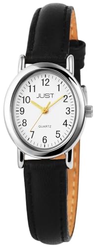 Klassische Damen Armband Uhr Weiß Silber Gold Schwarz Oval Edelstahl Echt Leder Analog Quarz 5ATM Fashion 9JU10138007 von Excellanc