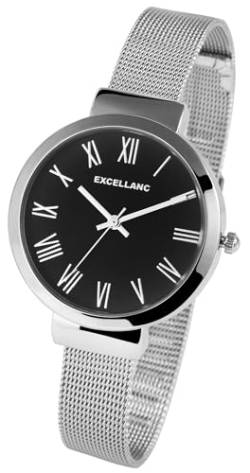 Mode Damen Armband Uhr Schwarz Analog Edelstahl Milanaise Meshband Frauen 91300036002 von Excellanc