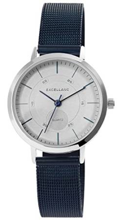 Modische Damen Armband Uhr Silber Blau Analog Edelstahl Meshband Quarz Frauen 91300028003 von Excellanc