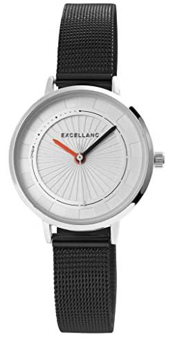 Modische Damen Armband Uhr Silber Schwarz Analog Edelstahl Meshband Quarz Frauen 91300029001 von Excellanc
