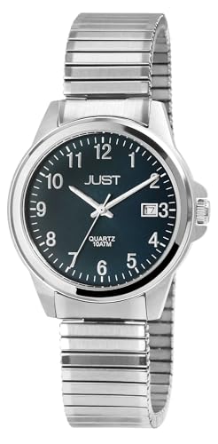 Modische Herren Armband Uhr Petrol Silber Analog Datum Edelstahl Zugband 10ATM Quarz 9JU20094002 von Excellanc