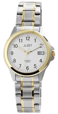 Modische Herren Armband Uhr Weiß Silber Gold Analog Datum Edelstahl 10ATM Quarz 9JU20152008 von Excellanc