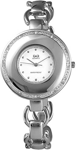 Q&Q by Citizen Damen Armband Uhr Weiß Silber Analog Metall Strass Kristalle Quarz Mode 9QF255201Y von Excellanc