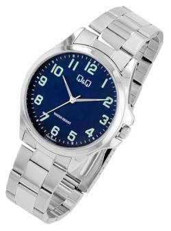 Q&Q by Citizen Herren Armband Uhr Blau Silber Analog Edelstahl Klassik Mode Quarz 3ATM Männer 9C36A001PY von Excellanc