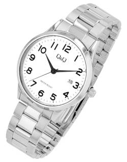 Q&Q by Citizen Herren Armband Uhr Weiß Silber Analog Datum Edelstahl Klassik Mode Quarz 3ATM Männer 9A482J204Y von Excellanc