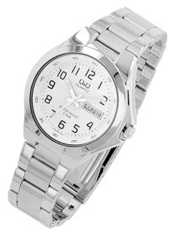 Q&Q by Citizen Herren Armband Uhr Weiß Silber Analog Datum & Tag Edelstahl Klassik Mode Quarz 5ATM Männer 9A164J204Y von Excellanc
