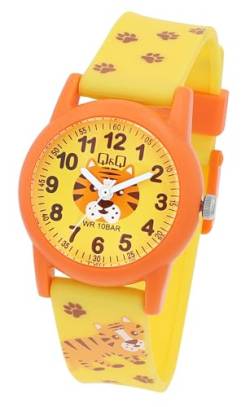 Q&Q by Citizen Kinder Armband Uhr Gelb Orange Tiger Motiv Analog Kunststoff Silikon Quarz 10ATM Mode Junge Mädchen 9V22A016VY von Excellanc