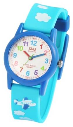 Q&Q by Citizen Kinder Armband Uhr Weiß Blau Silikon Flugzeug Jet 100M WR 10ATM Junge Mädchen 9VR99J005Y von Excellanc