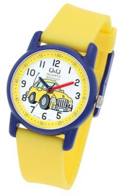 Q&Q by Citizen Kinder Armband Uhr Weiß Gelb Blau Auto Motiv Analog Kunststoff Silikon Quarz 10ATM Mode Junge Mädchen 9VR41J009Y von Excellanc
