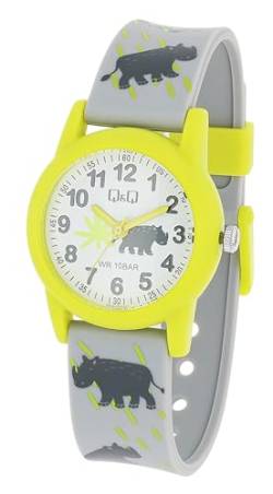 Q&Q by Citizen Kinder Armband Uhr Weiß Grau Gelb Dinosaurier Motiv Analog Kunststoff Silikon Quarz 10ATM Mode Junge Mädchen 9V22A017VY von Excellanc