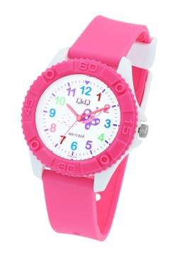 Q&Q by Citizen Kinder Armband Uhr Weiß Pink Schmetterling Motiv Analog Kunststoff Silikon Quarz 10ATM Mode Junge Mädchen 9VQ96J025Y von Excellanc