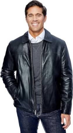 Excelled Men's New Zealand Lambskin Leather Classic Open Bottom Jacket, Black, Large von Excelled Leather