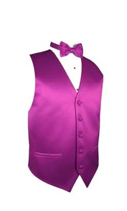 Herren Solide formelle Weste Smoking Kleid Weste Fliege Set für Anzug oder Smoking, fuchsia pink, XX-Large von Exclusive Distributor