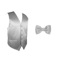 Herren Solide formelle Weste Smoking Kleid Weste Fliege Set für Anzug oder Smoking, silber, Medium von Exclusive Distributor