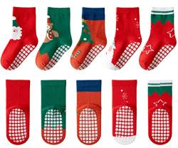 Exemaba 5 Paare Kleinkind Baby Weihnachtssocken Anti Rutsch Kinder Antirutschsocken für Jungen Mädchen(Ac,M/3-5 Jahre) von Exemaba