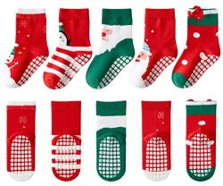 Exemaba 5 Paare Kleinkind Baby Weihnachtssocken Anti Rutsch Kinder Antirutschsocken für Jungen Mädchen(Bc,S/1-3 Jahre) von Exemaba