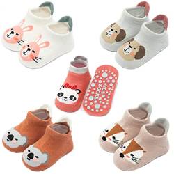Exemaba Baby Rutschfeste Socken 5 Paar Tiermotive Kleinkinder Antirutschsocken Krabbelsocken für Mädchen(Mädchen,L/3-5 Jahre) von Exemaba