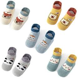 Exemaba Baby Rutschfeste Socken 5 Paar Tiermotive Kleinkinder Antirutschsocken Krabbelsocken für Mädchen Jungen(Style G,S/6-12 Monate) von Exemaba