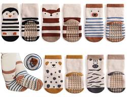 Exemaba Baby Socken Anti Rutsch Dicke - 5 Paar Winter Warme Kleinkinder Rutschsocken Krabbelsocken für Mädchen Jungen(B1,S/6-12 Monate) von Exemaba