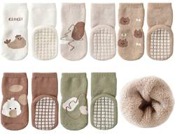 Exemaba Baby Socken Anti Rutsch Dicke - 5 Paar Winter Warme Kleinkinder Rutschsocken Krabbelsocken für Mädchen Jungen(D1,L/3-5 Jahre) von Exemaba